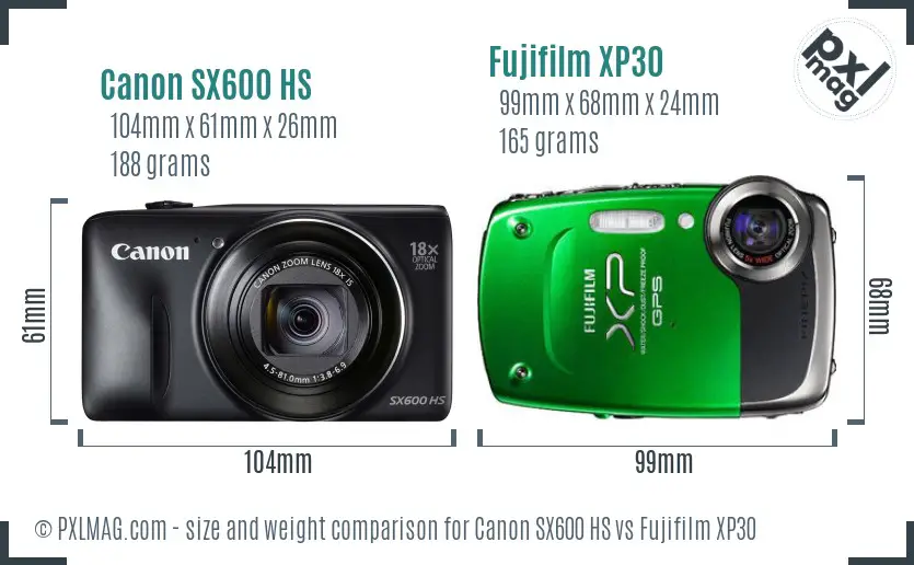 Canon SX600 HS vs Fujifilm XP30 size comparison