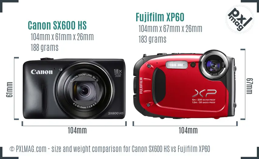 Canon SX600 HS vs Fujifilm XP60 size comparison Canon SX600 HS vs Fujifilm XP60 size comparison