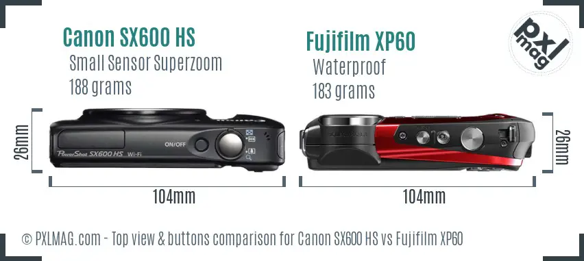 Canon SX600 HS vs Fujifilm XP60 top view buttons comparison