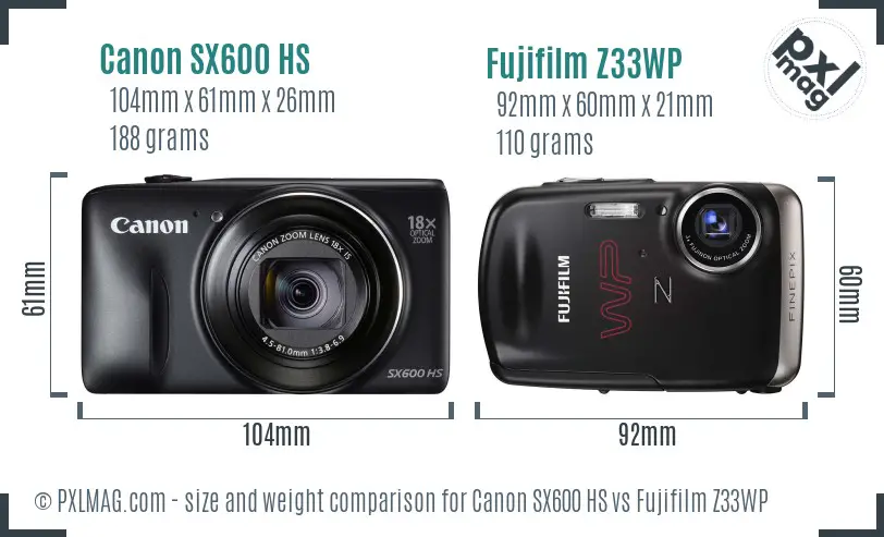 Canon SX600 HS vs Fujifilm Z33WP size comparison