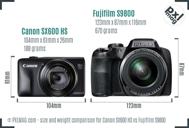 Canon SX600 HS vs Fujifilm S9800 size comparison