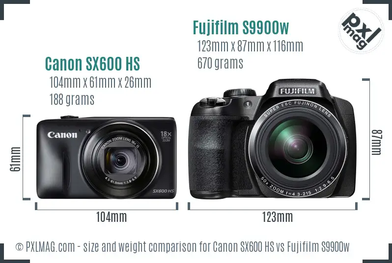 Canon SX600 HS vs Fujifilm S9900w size comparison Canon SX600 HS vs Fujifilm S9900w size comparison