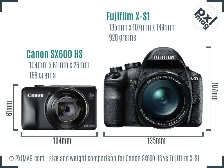 Canon SX600 HS vs Fujifilm X-S1 size comparison Canon SX600 HS vs Fujifilm X-S1 size comparison