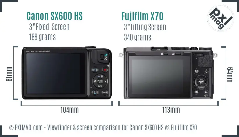 Canon SX600 HS vs Fujifilm X70 Screen and Viewfinder comparison