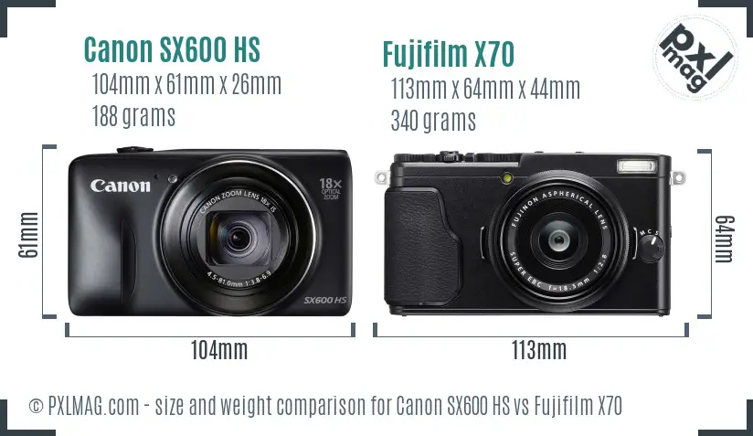 Canon SX600 HS vs Fujifilm X70 size comparison