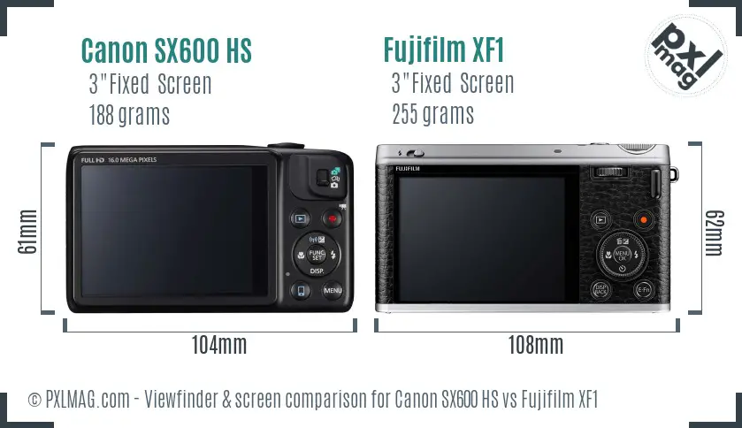 Canon SX600 HS vs Fujifilm XF1 Screen and Viewfinder comparison