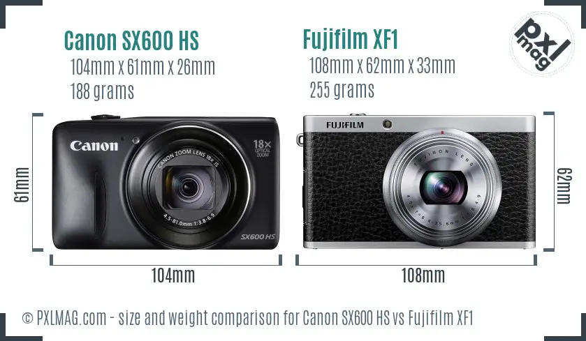 Canon SX600 HS vs Fujifilm XF1 size comparison