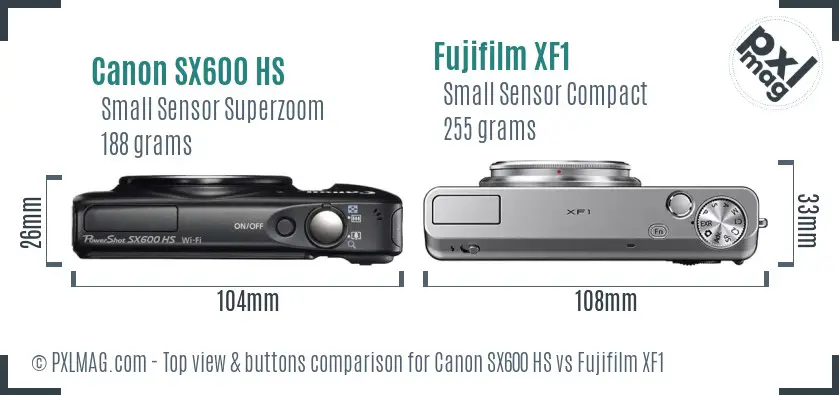 Canon SX600 HS vs Fujifilm XF1 top view buttons comparison