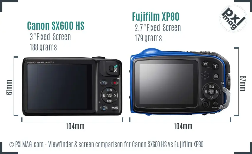 Canon SX600 HS vs Fujifilm XP80 Screen and Viewfinder comparison