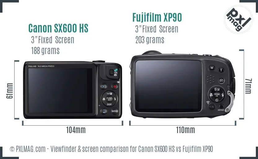 Canon SX600 HS vs Fujifilm XP90 Screen and Viewfinder comparison
