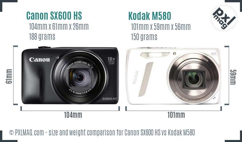 Canon SX600 HS vs Kodak M580 size comparison