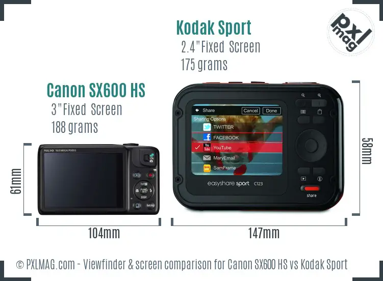 Canon SX600 HS vs Kodak Sport Screen and Viewfinder comparison