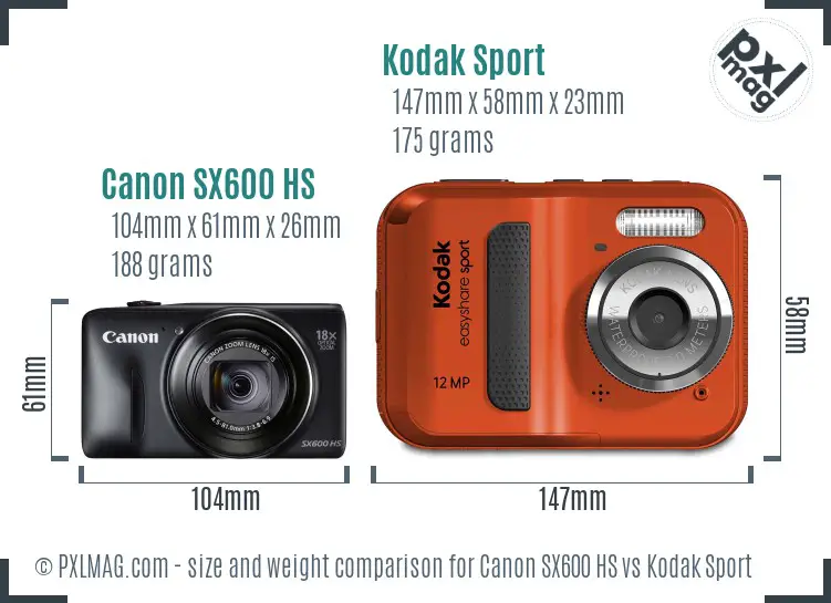 Canon SX600 HS vs Kodak Sport size comparison