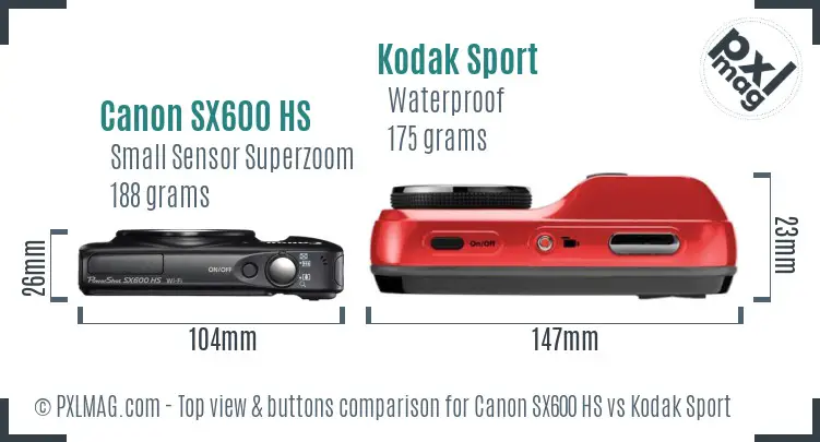 Canon SX600 HS vs Kodak Sport top view buttons comparison