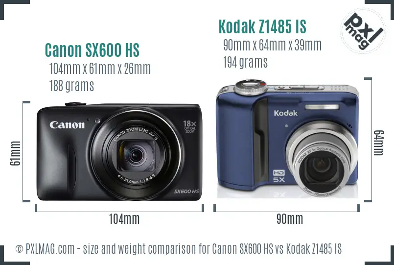 Canon SX600 HS vs Kodak Z1485 IS size comparison