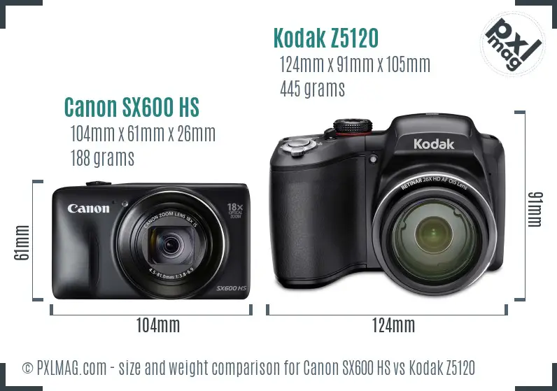 Canon SX600 HS vs Kodak Z5120 size comparison