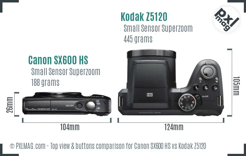 Canon SX600 HS vs Kodak Z5120 top view buttons comparison