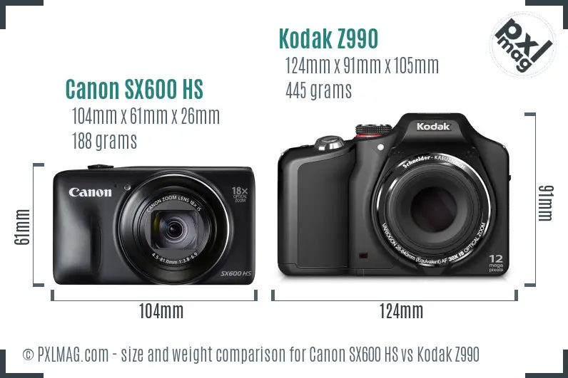 Canon SX600 HS vs Kodak Z990 size comparison