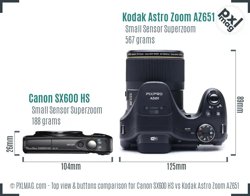 Canon SX600 HS vs Kodak Astro Zoom AZ651 top view buttons comparison