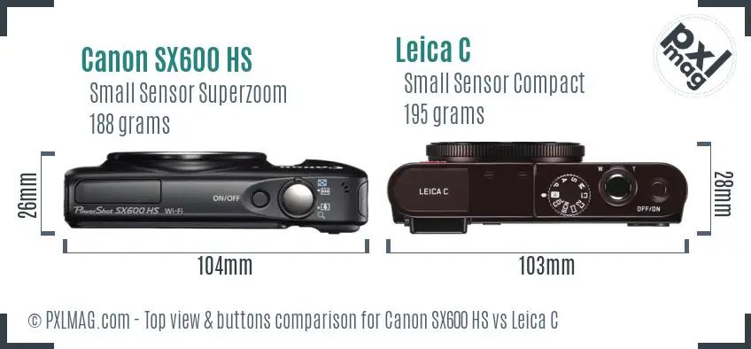 Canon SX600 HS vs Leica C top view buttons comparison Canon SX600 HS vs Leica C top view buttons comparison