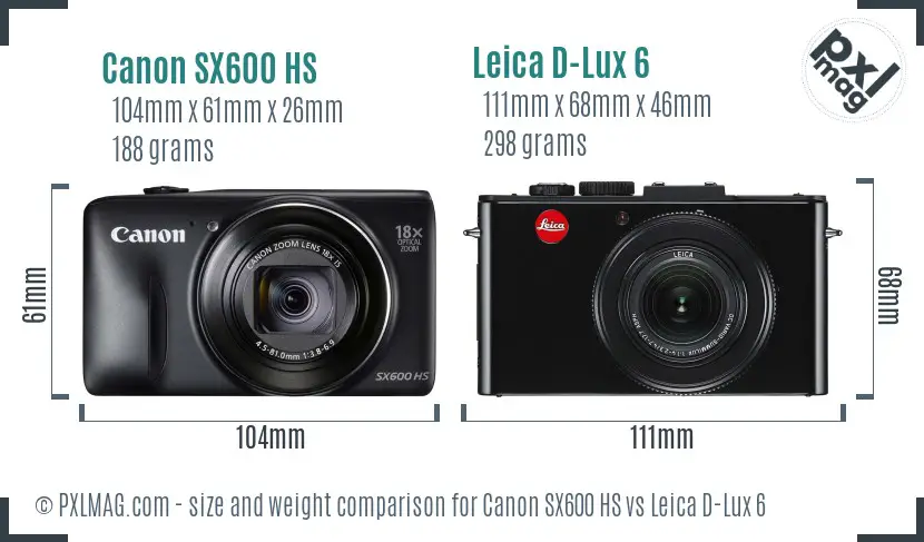 Canon SX600 HS vs Leica D-Lux 6 size comparison