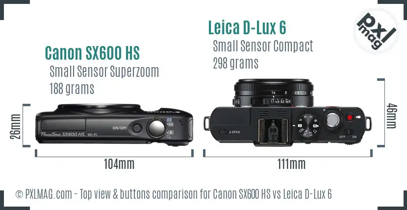 Canon SX600 HS vs Leica D-Lux 6 top view buttons comparison