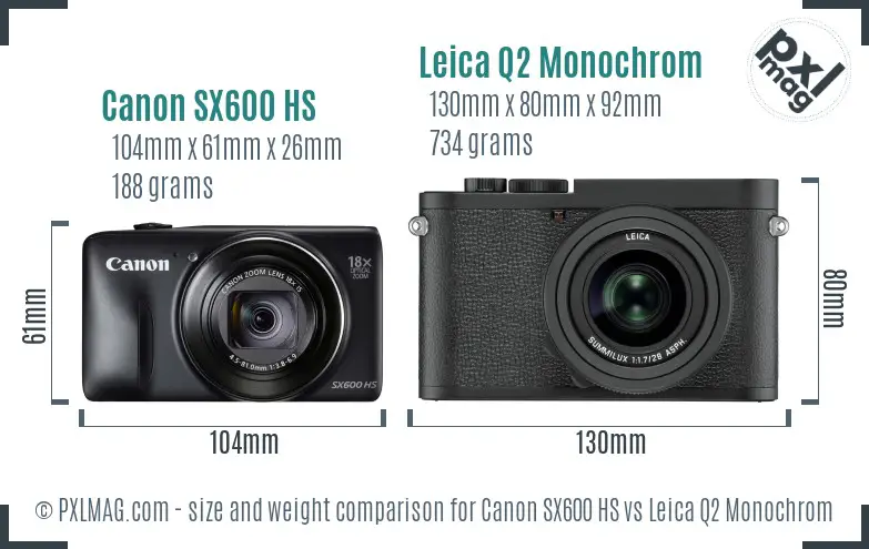 Canon SX600 HS vs Leica Q2 Monochrom size comparison