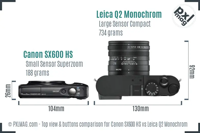Canon SX600 HS vs Leica Q2 Monochrom top view buttons comparison