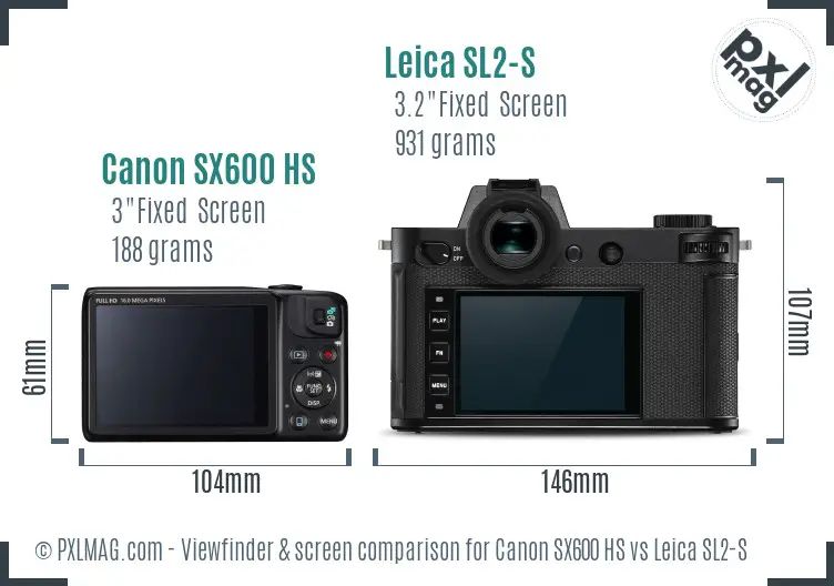Canon SX600 HS vs Leica SL2-S Screen and Viewfinder comparison