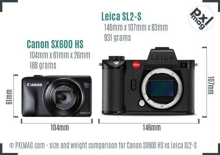 Canon SX600 HS vs Leica SL2-S size comparison