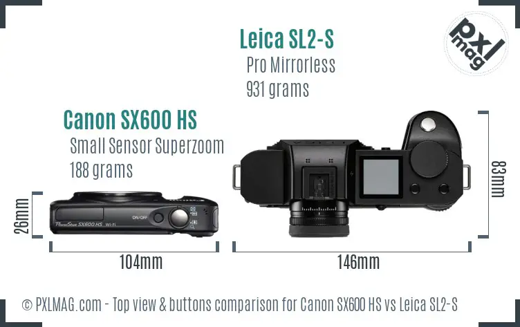 Canon SX600 HS vs Leica SL2-S top view buttons comparison