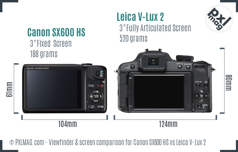 Canon SX600 HS vs Leica V-Lux 2 Screen and Viewfinder comparison