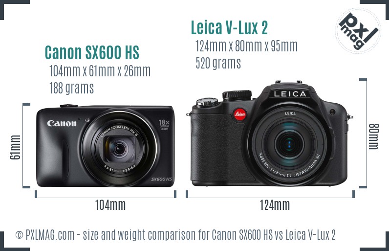 Canon SX600 HS vs Leica V-Lux 2 size comparison