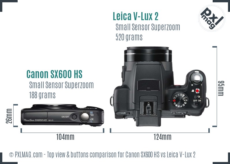 Canon SX600 HS vs Leica V-Lux 2 top view buttons comparison