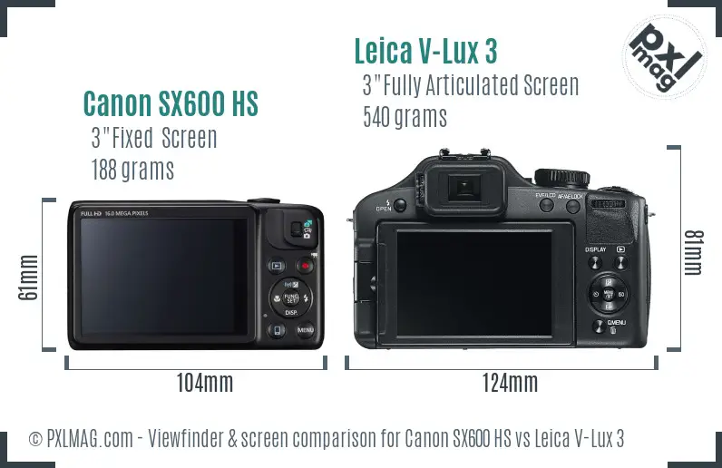 Canon SX600 HS vs Leica V-Lux 3 Screen and Viewfinder comparison Canon SX600 HS vs Leica V-Lux 3 Screen and Viewfinder comparison