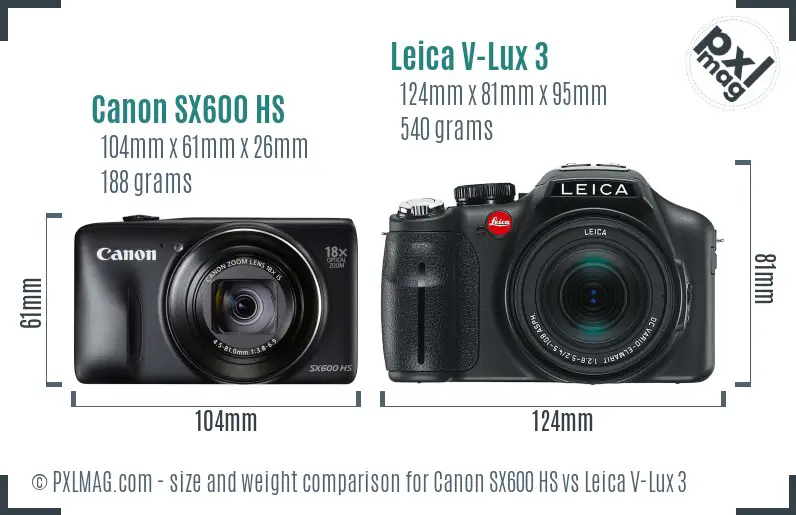 Canon SX600 HS vs Leica V-Lux 3 size comparison Canon SX600 HS vs Leica V-Lux 3 size comparison