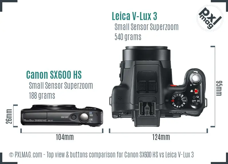 Canon SX600 HS vs Leica V-Lux 3 top view buttons comparison Canon SX600 HS vs Leica V-Lux 3 top view buttons comparison
