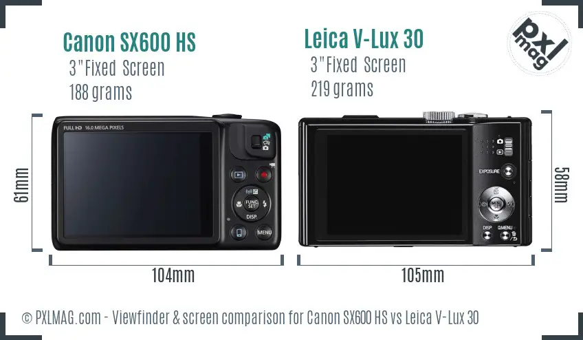 Canon SX600 HS vs Leica V-Lux 30 Screen and Viewfinder comparison