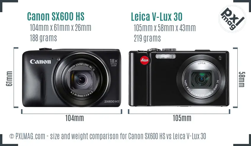 Canon SX600 HS vs Leica V-Lux 30 size comparison