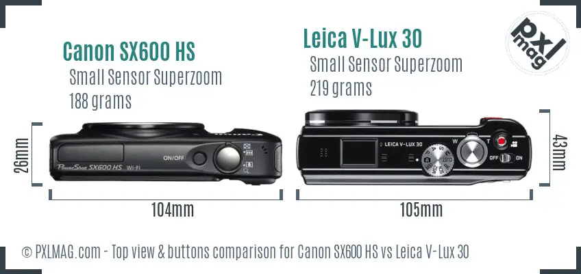 Canon SX600 HS vs Leica V-Lux 30 top view buttons comparison