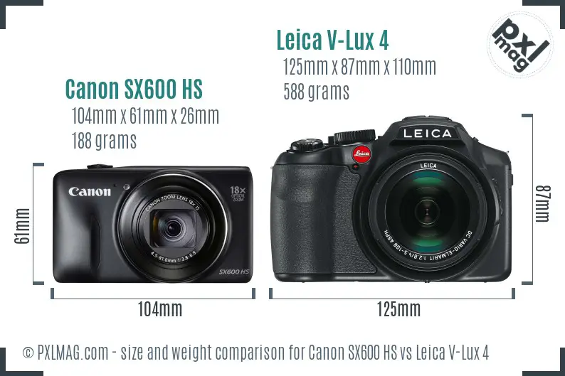 Canon SX600 HS vs Leica V-Lux 4 size comparison