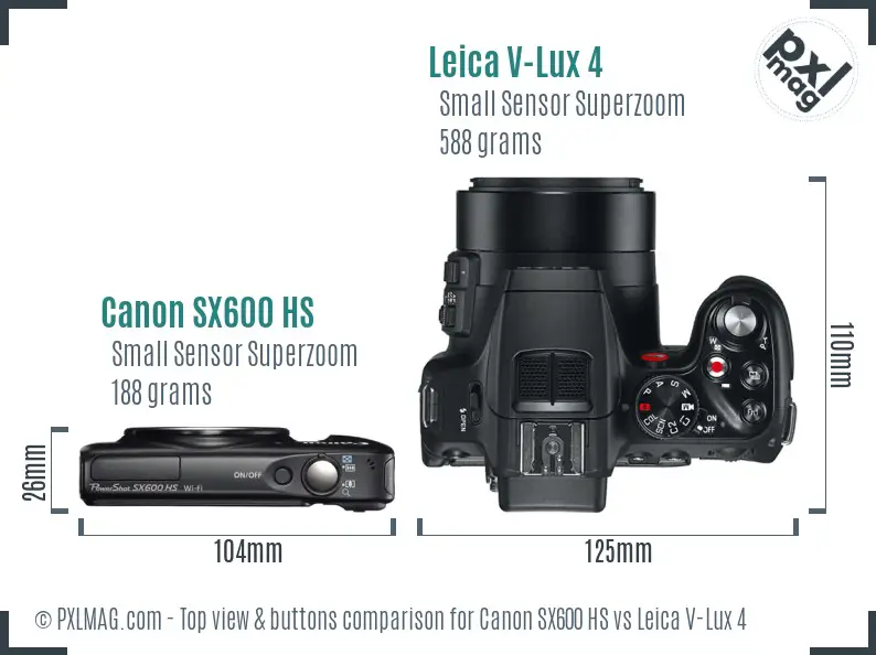 Canon SX600 HS vs Leica V-Lux 4 top view buttons comparison