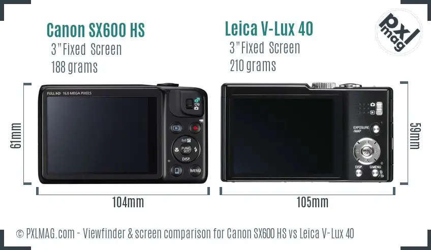 Canon SX600 HS vs Leica V-Lux 40 Screen and Viewfinder comparison