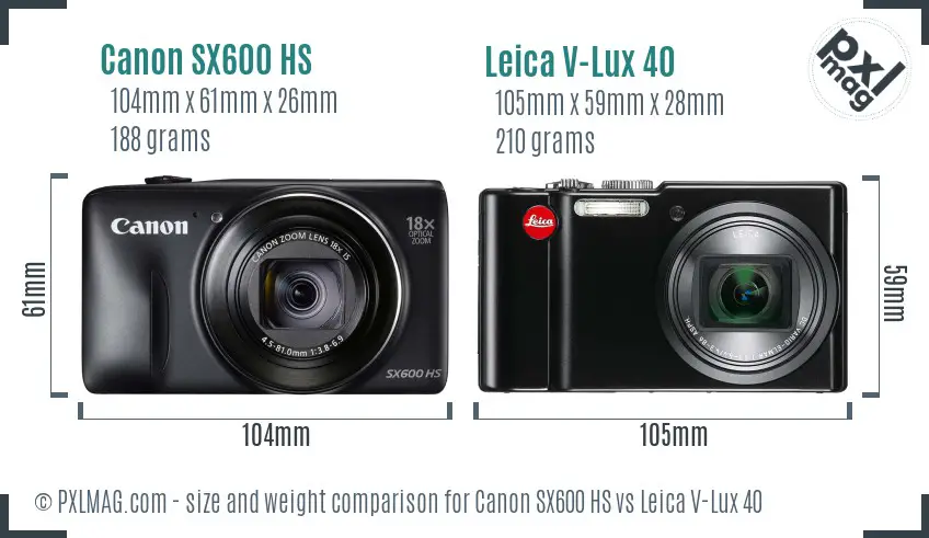 Canon SX600 HS vs Leica V-Lux 40 size comparison
