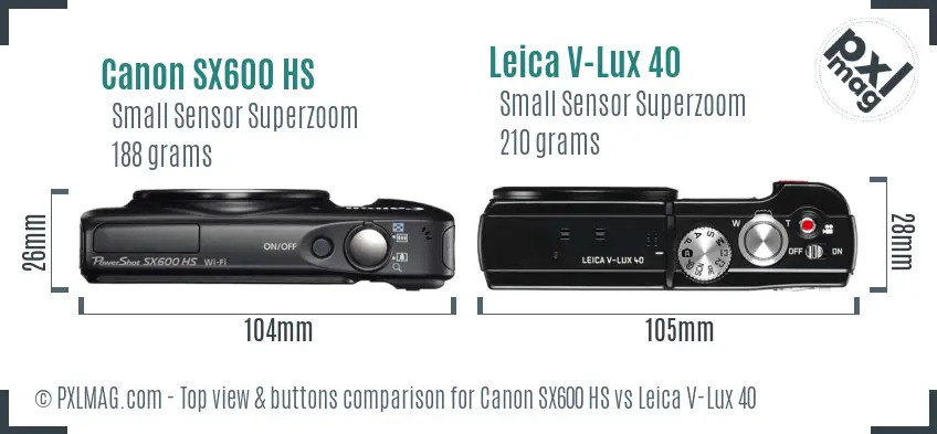 Canon SX600 HS vs Leica V-Lux 40 top view buttons comparison