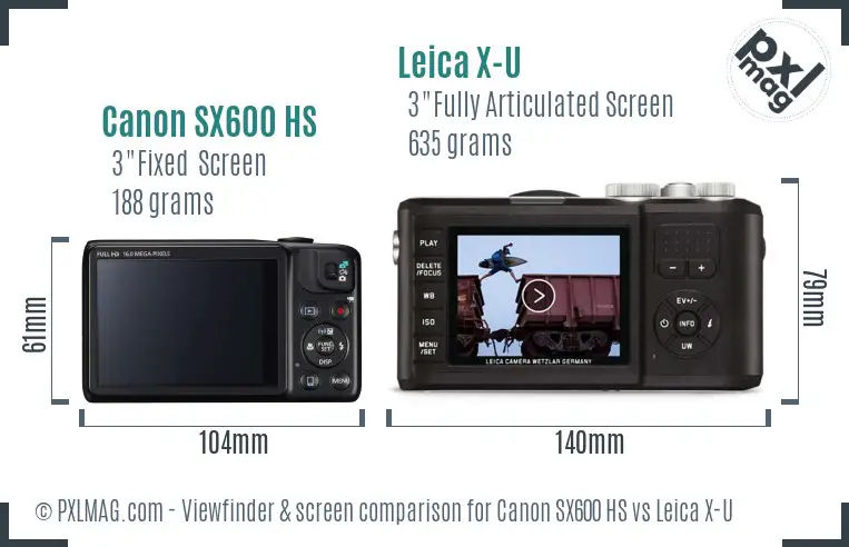 Canon SX600 HS vs Leica X-U Screen and Viewfinder comparison