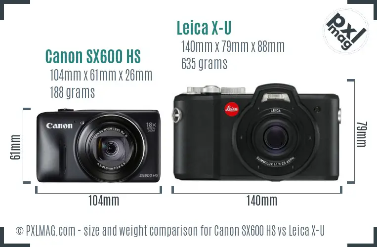 Canon SX600 HS vs Leica X-U size comparison