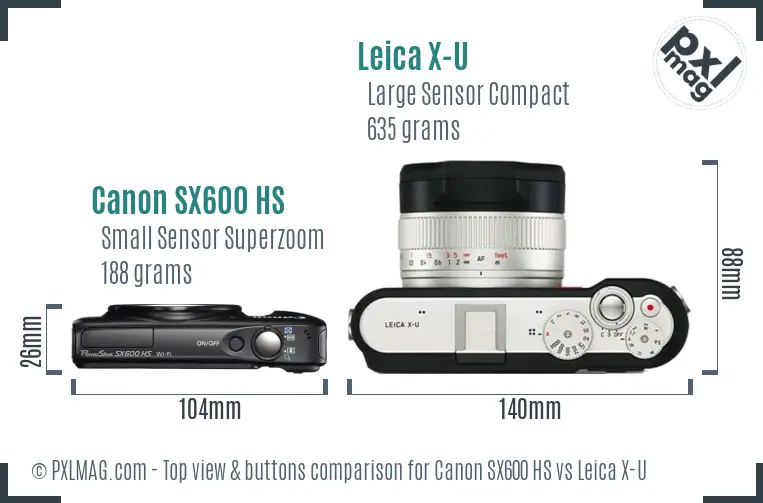 Canon SX600 HS vs Leica X-U top view buttons comparison