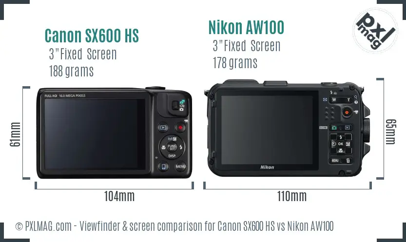 Canon SX600 HS vs Nikon AW100 Screen and Viewfinder comparison