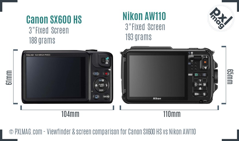 Canon SX600 HS vs Nikon AW110 Screen and Viewfinder comparison